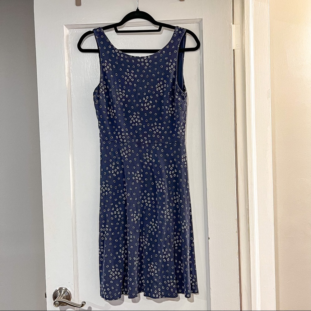 LOFT Floral Polka Dot Navy Dress with Lining Size XS